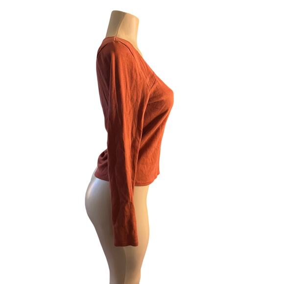 Women S Anthropologie T.La Ribbed Square-Neck Top Rust Long Sleeved Tee T-Shirt - Picture 5 of 6